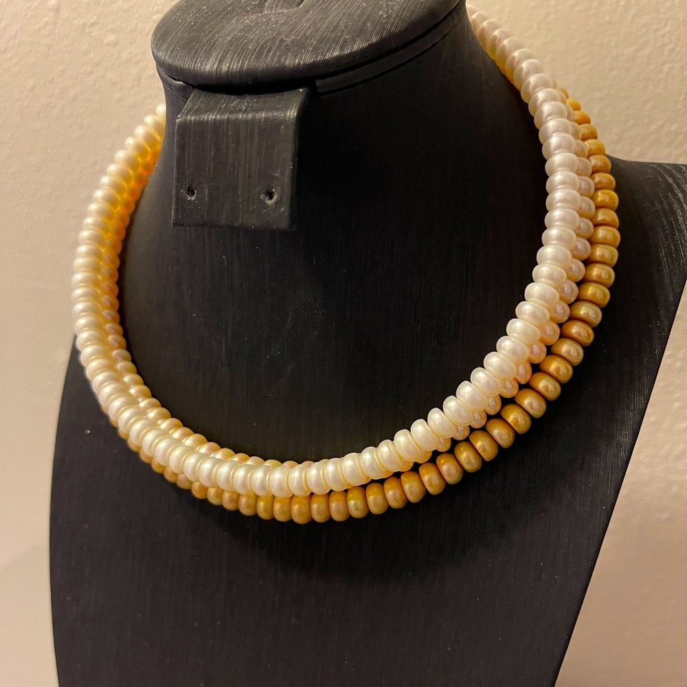 **Vintage Multi color 3 Strand Faux Pearl Choker Adjustable Stretch Necklaces